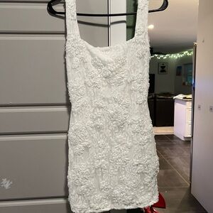 Elegant White Floral Textured Dress